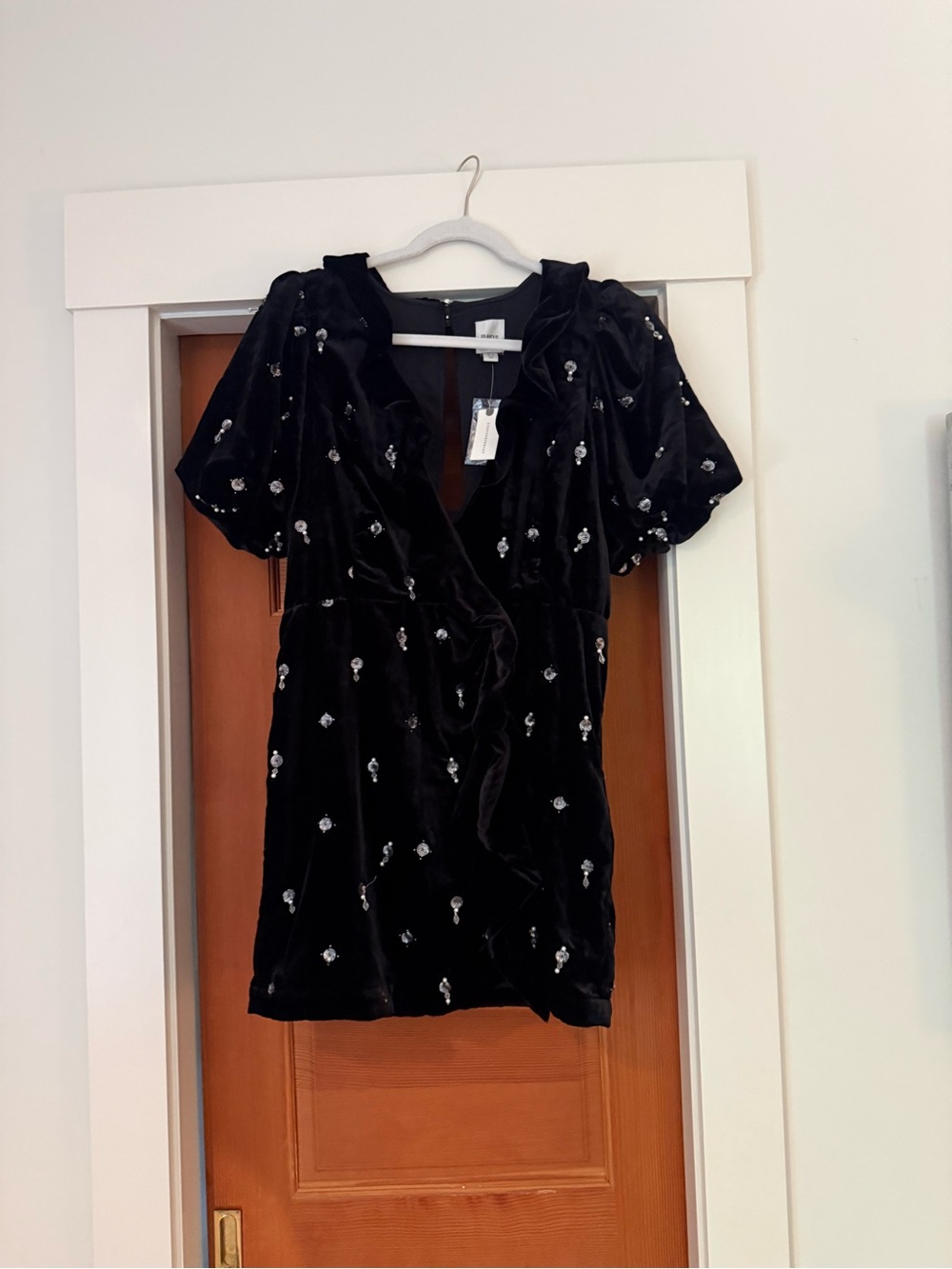 NWT Maeve Black Velvet Embroidered Mini Dress